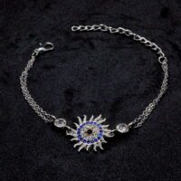 Toptan Gümüş Renk Güneş Göz Nazar Figürlü Çift Zincirli Bileklik 898