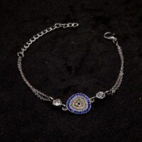 Toptan Gümüş Renk Üçgen Göz Figürlü Çift Zincirli Bileklik 871