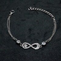 Alternative view of Toptan Gümüş Renk Ay Yıldız Sonsuzluk Figürlü Çift Zincirli Bileklik 896