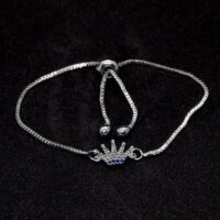 Toptan Gümüş Renk Zirkon Taşlı Mavi Taç Asansör Bileklik 846