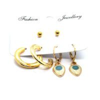 Toptan Altın Renk Halka Damla Kombin Küpe 753