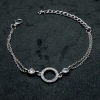 Toptan Gümüş Renk Taşlı İçi Boş Yuvarlak Figürlü Çift Zincirli Bileklik 887