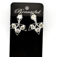 Toptan Gümüş Renk Abiye Baklava Üç Baklava Desenli Şerit Küpe 823