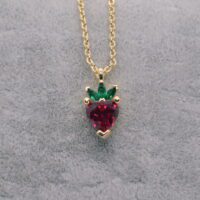 Toptan Altın Renk Zirkon Taşlı Çilek Kolye 772