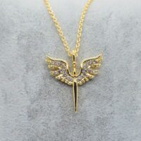 Toptan Altın Renk Zirkon Taşlı Mikail Kolye 775