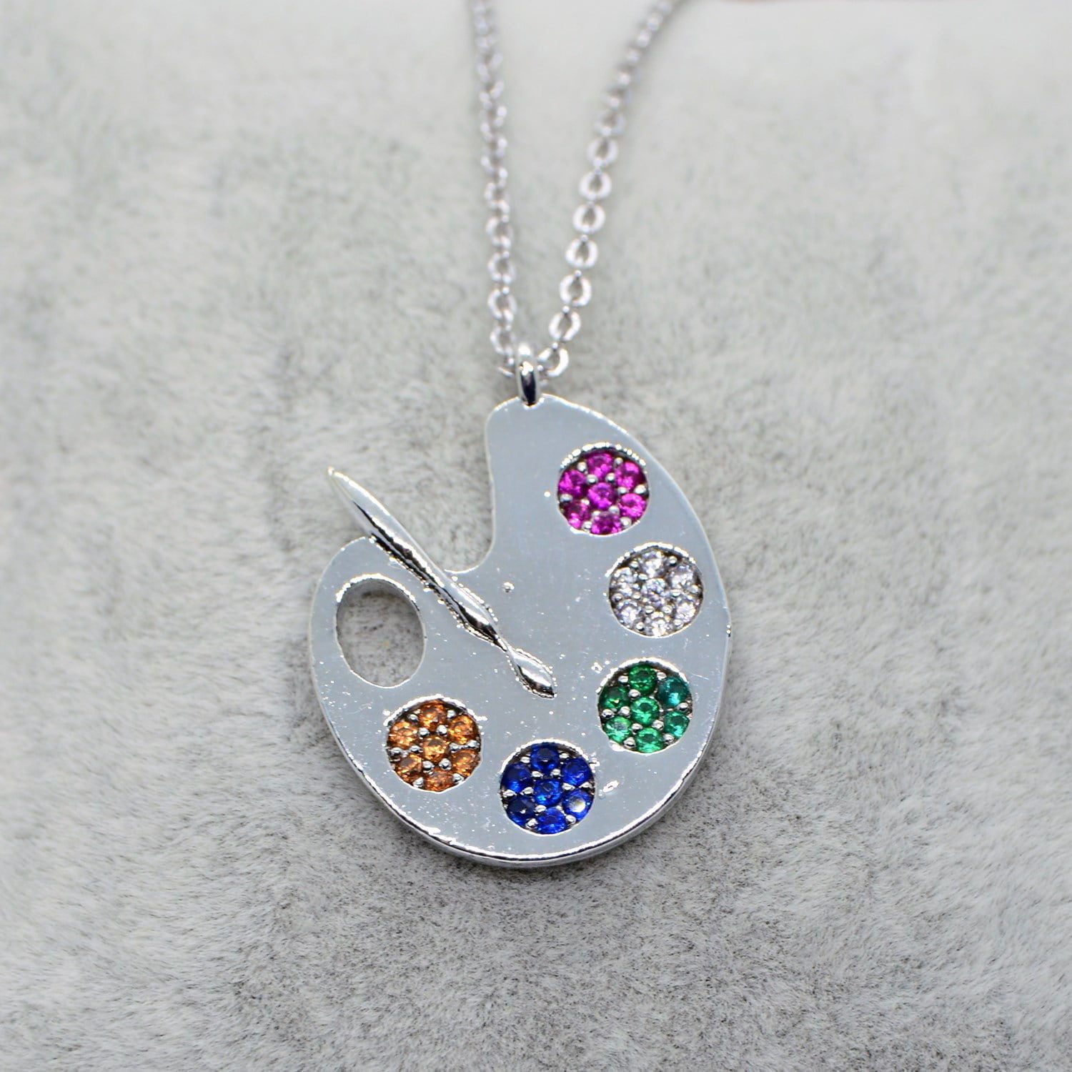 Toptan Gümüş Renk Zirkon Taşlı Kolye Renk Palet Kolye 3 Toptan Gümüş Renk Zirkon Taşlı Kolye Renk Palet Kolye