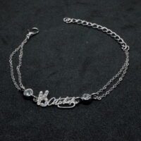 Toptan Gümüş Renk Atatürk İmza Figürlü Çift Zincirli Bileklik 880