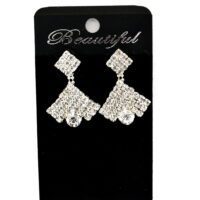 Toptan Gümüş Renk Abiye Kare Ok Desenli Şerit Küpe 817