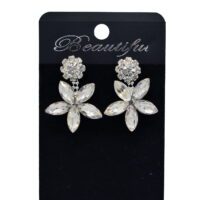 Toptan Gümüş Renk Abiye Yuvarlak Mekik Yıldız Desenli Şerit Küpe 820