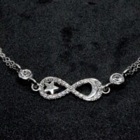 Toptan Gümüş Renk Ay Yıldız Sonsuzluk Figürlü Çift Zincirli Bileklik 896