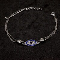 Toptan Gümüş Renk Mekik Göz Figürlü Çift Zincirli Bileklik 862