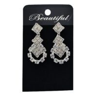 Toptan Gümüş Renk Abiye Kare Yuvarlak Desenli Şerit Küpe 826