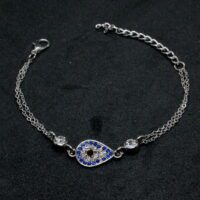 Toptan Gümüş Renk Damla Göz Nazar Figürlü Çift Zincirli Bileklik 885