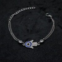 Toptan Gümüş Renk Nazar El Figürlü Çift Zincirli Bileklik 872