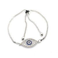 Toptan Gümüş Renk Zirkon Taşlı Nazar Baklava Dilimi Asansör Bileklik 845