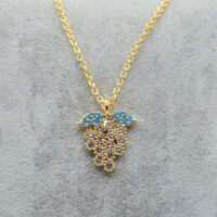 Toptan Altın Renk Zirkon Taşlı Uzum Beyaz Taşlı Kolye 782