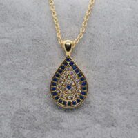 Toptan Altın Renk Zirkon Taşlı Damla Göz Kolye 771