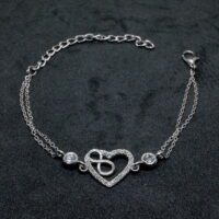 Toptan Gümüş Renk Kalp Sonsuzluk Figürlü Çift Zincirli Bileklik 891