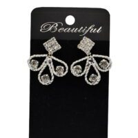 Toptan Gümüş Renk Abiye Kare Meşale Desenli Şerit Küpe 829