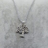 Toptan Gümüş Renk Zirkon Taşlı Hayat Ağacı Soy Ağacı Kolye 776