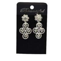 Toptan Gümüş Renk Abiye Yuvarlak Alagram Desenli Şerit Küpe 824