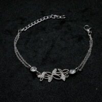 Toptan Gümüş Renk Çoklu Kelebek Figürlü Çift Zincirli Bileklik 866