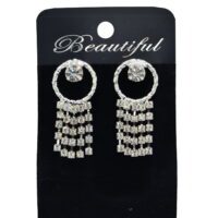 Toptan Gümüş Renk Abiye Yuvarlak Püsküllü Desenli Şerit Küpe 819