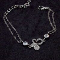 Toptan Gümüş Renk Kelebek Figürlü Çift Zincirli Bileklik 855