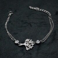 Toptan Gümüş Renk Ağaç Figürlü Çift Zincirli Bileklik 892