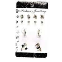 Toptan Gümüş Renk Karışık Kombin Küpe Yüzük Set 796