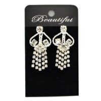 Toptan Gümüş Renk Abiye Yuvarlak Damla Püsküllü Desenli Şerit Küpe 831