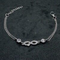Toptan Gümüş Renk Sonsuzluk Figürlü Çift Zincirli Bileklik 875