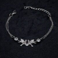 Toptan Gümüş Renk Çift Kuş Figürlü Çift Zincirli Bileklik 864