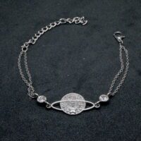 Toptan Gümüş Renk Saturn Figürlü Çift Zincirli Bileklik 877