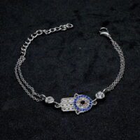 Toptan Gümüş Renk Nazar El Sonsuzluk Figürlü Çift Zincirli Bileklik 868