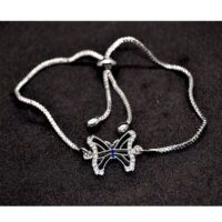 Toptan Gümüş Renk Zirkon Taşlı Mavi Kelebek Asansör Bileklik 847