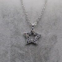 Toptan Gümüş Renk Zirkon Taşlı Kolye Yıldız Kolye 785