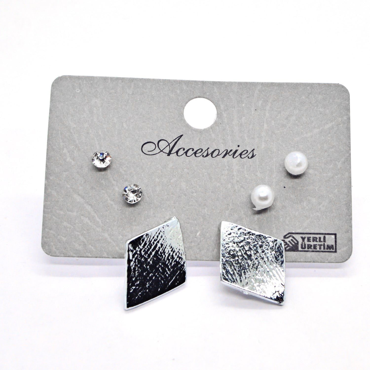 Toptan Gümüş Renk Kombin Küpe Baklava - 1001 3 Toptan Gümüş Renk Kombin Küpe Baklava - 1001