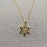 Toptan Altın Renk Zirkon Taşlı Büyük Kar Tanesi Kolye 949