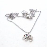 Toptan Gümüş Renk Zirkon Taşlı Fil Desenli Beyaz Taşlı Kolye 942