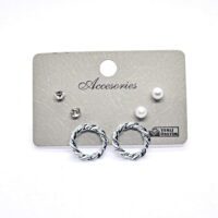 Toptan Gümüş Renk Kombin Küpe Simit - 993