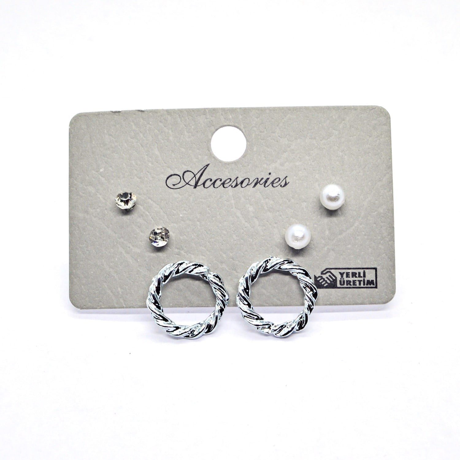 Toptan Gümüş Renk Kombin Küpe Simit - 993 3 Toptan Gümüş Renk Kombin Küpe Simit - 993