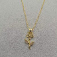 Toptan Altın Renk Zirkon Taşlı Çiçek Desenli Beyaz Taşlı Kolye 948