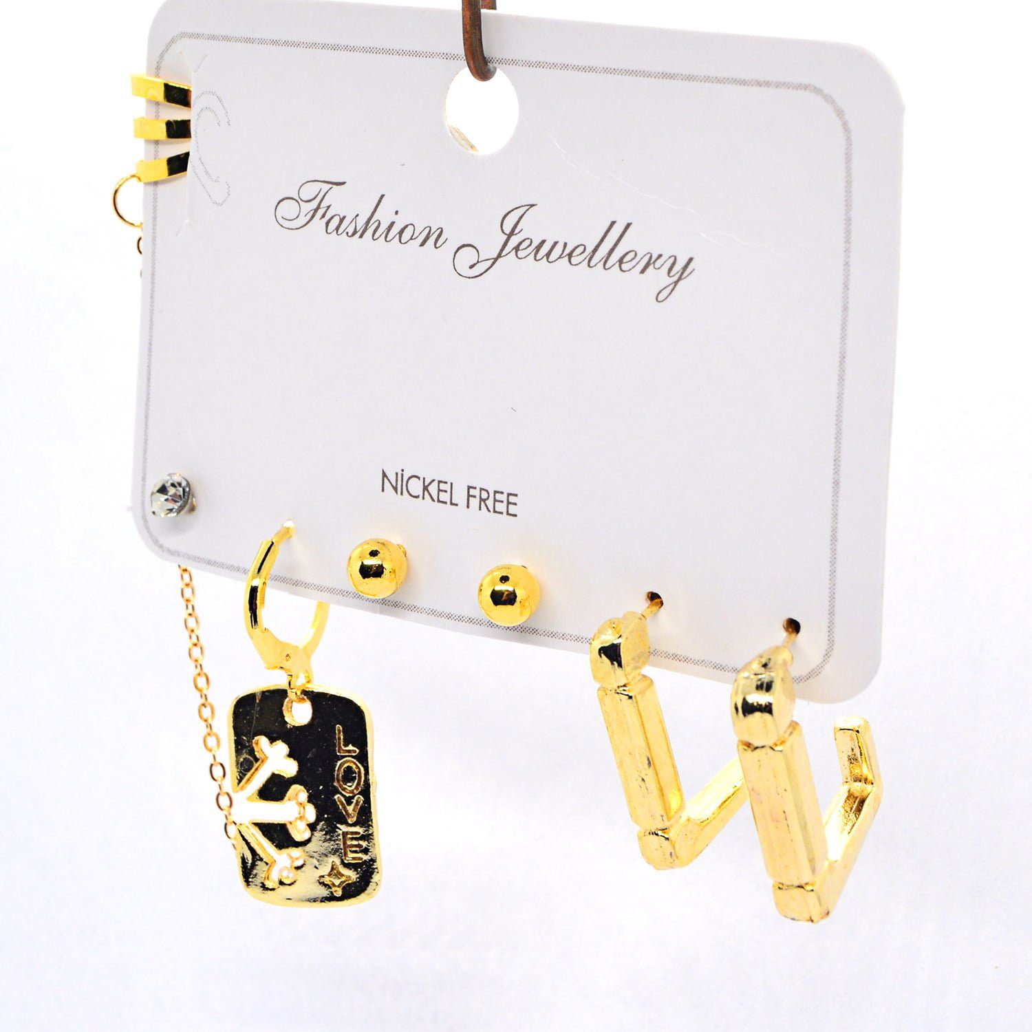 Toptan Altın Renk Kombin Küpe Love Yarım Kare - 1007 3 Toptan Altın Renk Kombin Küpe Love Yarım Kare - 1007