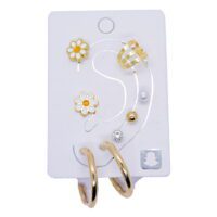 Toptan Altın Renk Kombin Küpe Papatya Halka - 1025