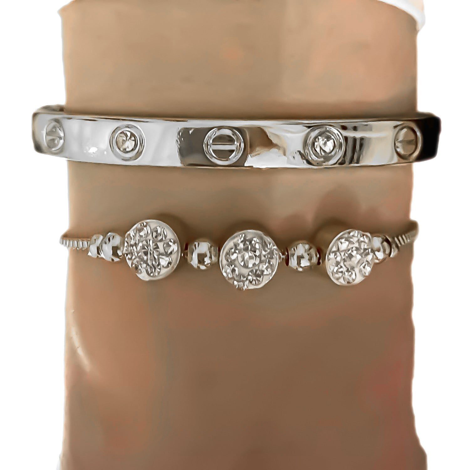 Toptan Gümüş Renk Kombin Bileklik Seti Cartier Taşlı Bileklik Ve Zirkon Macun Bileklik - 1036 5 Toptan Gümüş  Renk Kombin Bileklik Seti Cartier Taşlı Bileklik Ve Zirkon Macun Bileklik - 1036 - Görsel 3