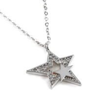 Toptan Gümüş Renk Yıldız Figürlü Şık Zirkon Kadın Kolye - 1043