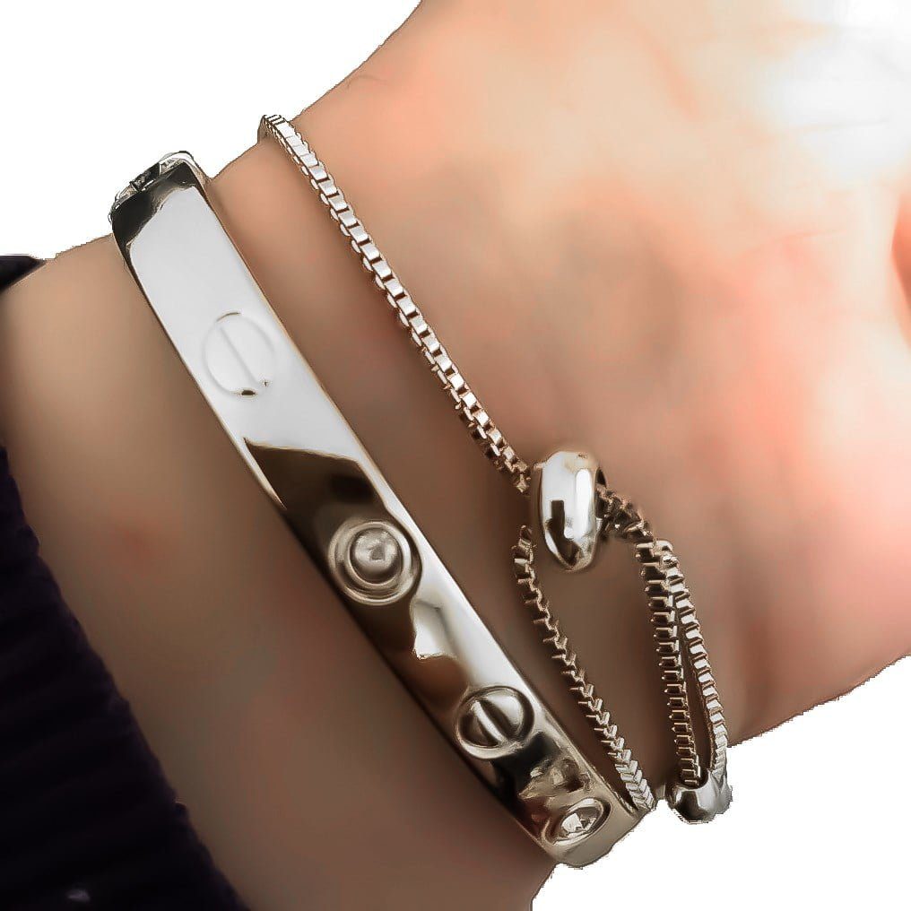 Toptan Gümüş Renk Kombin Bileklik Seti Cartier Taşlı Bileklik Ve Zirkon Macun Bileklik - 1036 7 Toptan Gümüş  Renk Kombin Bileklik Seti Cartier Taşlı Bileklik Ve Zirkon Macun Bileklik - 1036 - Görsel 5