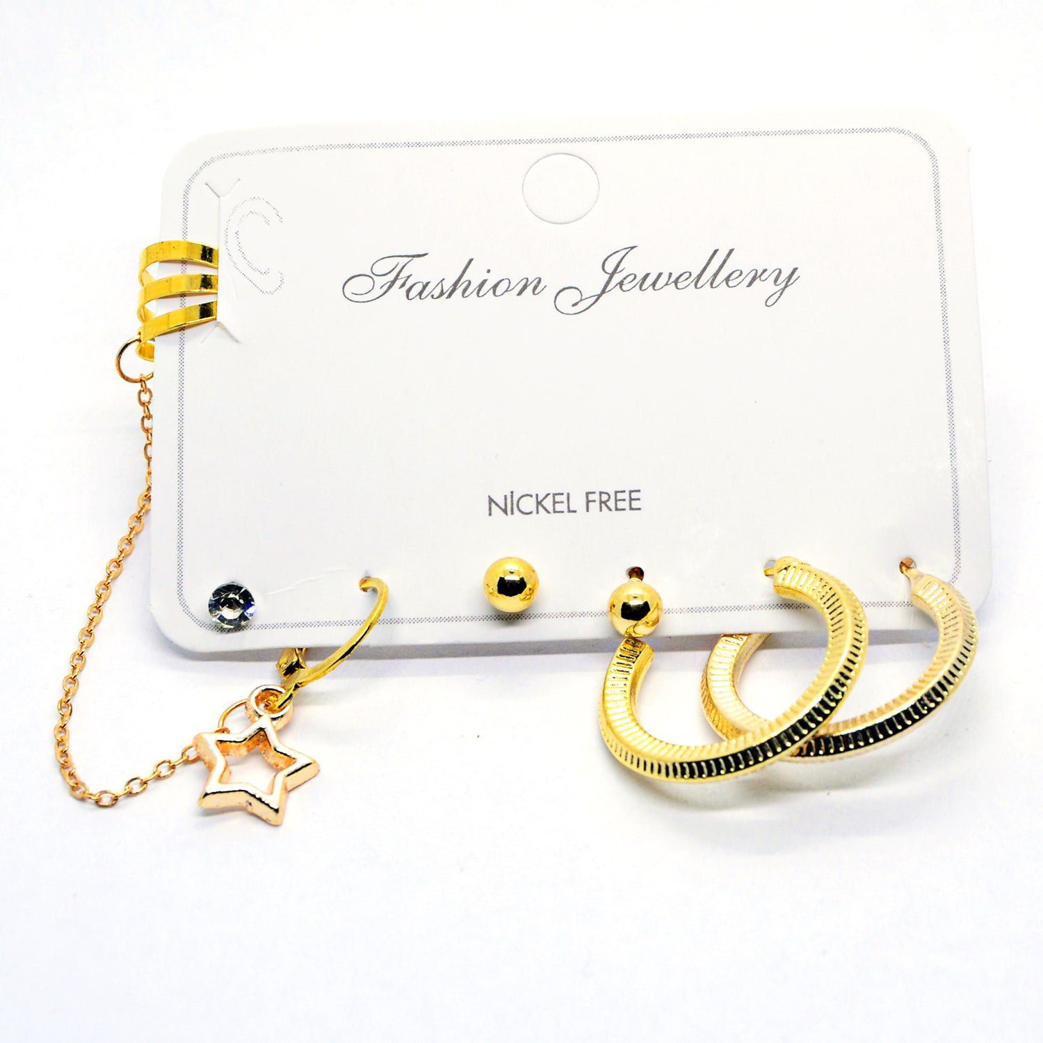 Toptan Altın Renk Kombin Küpe Yıldız Çizgili Halka- 1012 9 7ab5de01929e4c129e6d205352d89e51-toptan taki