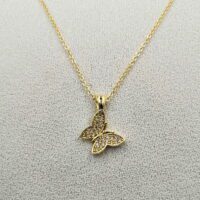 Toptan Altın Renk Zirkon Taşlı Kelebek Kolye 950